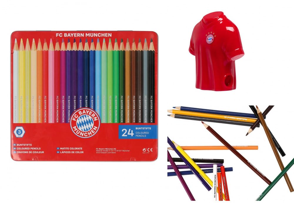 FC Bayern München 25-teiliges Set: 24 Buntstifte und Triktotspitzer FCB | Schulset | Malset | Anspitzer