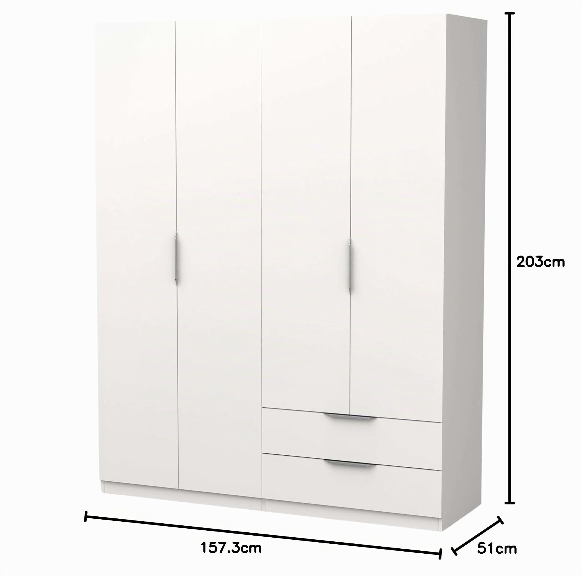Miroytengo Armario Dormitorio Ghost Grande Estilo Moderno en Color Blanco Mate con 2 Cajones y 4 Puertas 158x51 cm