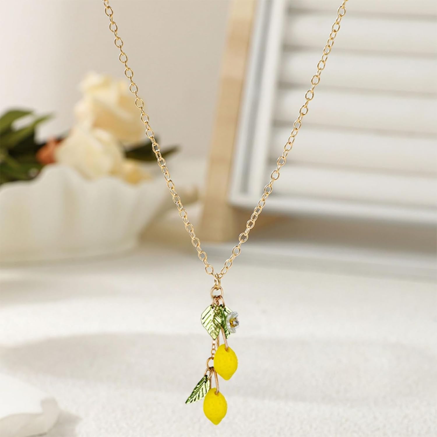 WCRAZYE 3D Lemon Necklace Earrings Set for Women Charm Leaf Blueberry Cherry Tassel Drop Dangle Earrings Fruit Jewelry