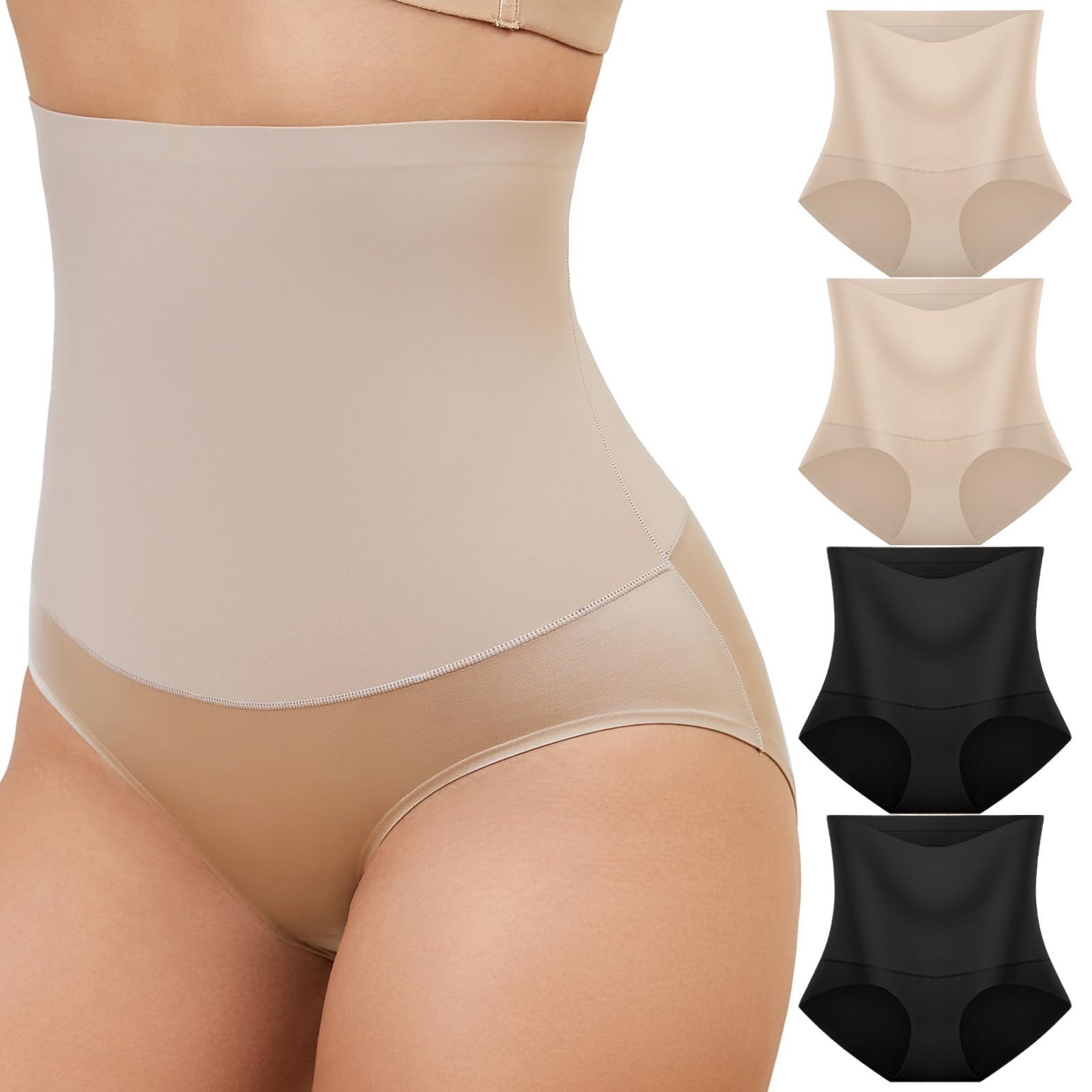 GAI YI High Waisted Underwear for Women, Seamless Tummy Control Shapewear No Show Quick Dry Panties 4 Pack