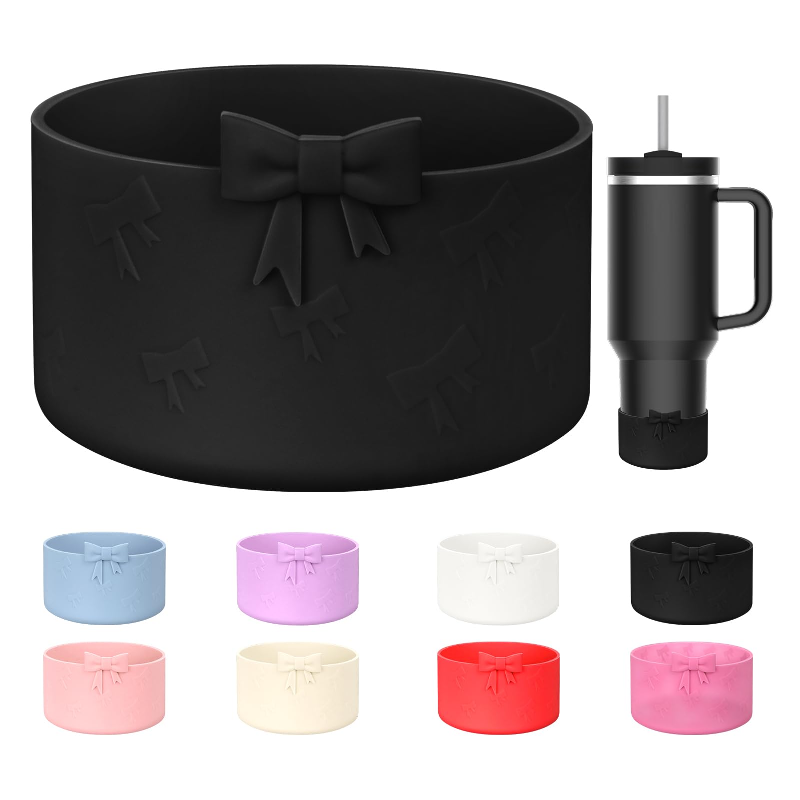 ZXFYE Bow Protective Silicone Boot, Compatible with Stanley 20-40oz Tumbler & Hydroflask 12-24oz Water Bottle, Anti-Slip Cover Bumper Protector for