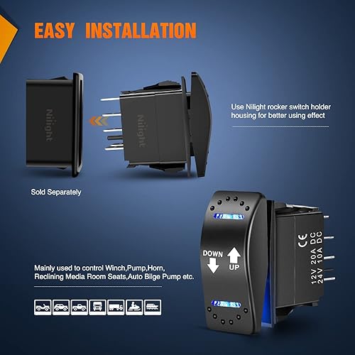 Vista 88 de Nilight Interruptor basculante momentáneo (ON) - Apagado (ON) Interruptores de palanca DPDT 7Pin 12V 24V encendido apagado en interruptor LED