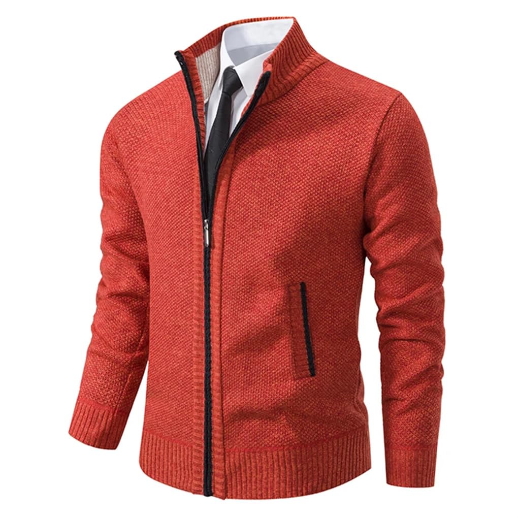 Suéter de punto ajustado para hombre, cárdigan de otoño e invierno, cálido forro polar grueso