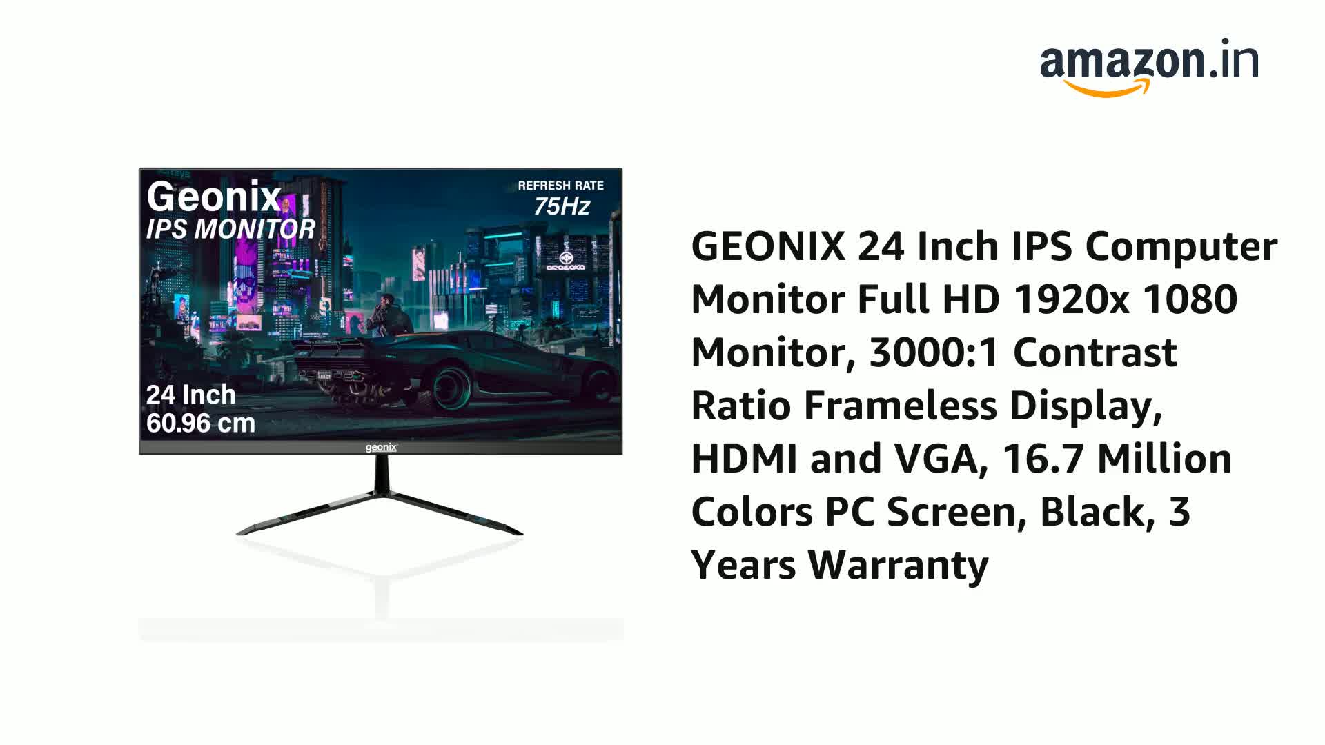 GEONIX 24 Inch IPS Computer Monitor Full HD 1920x 1080 Monitor