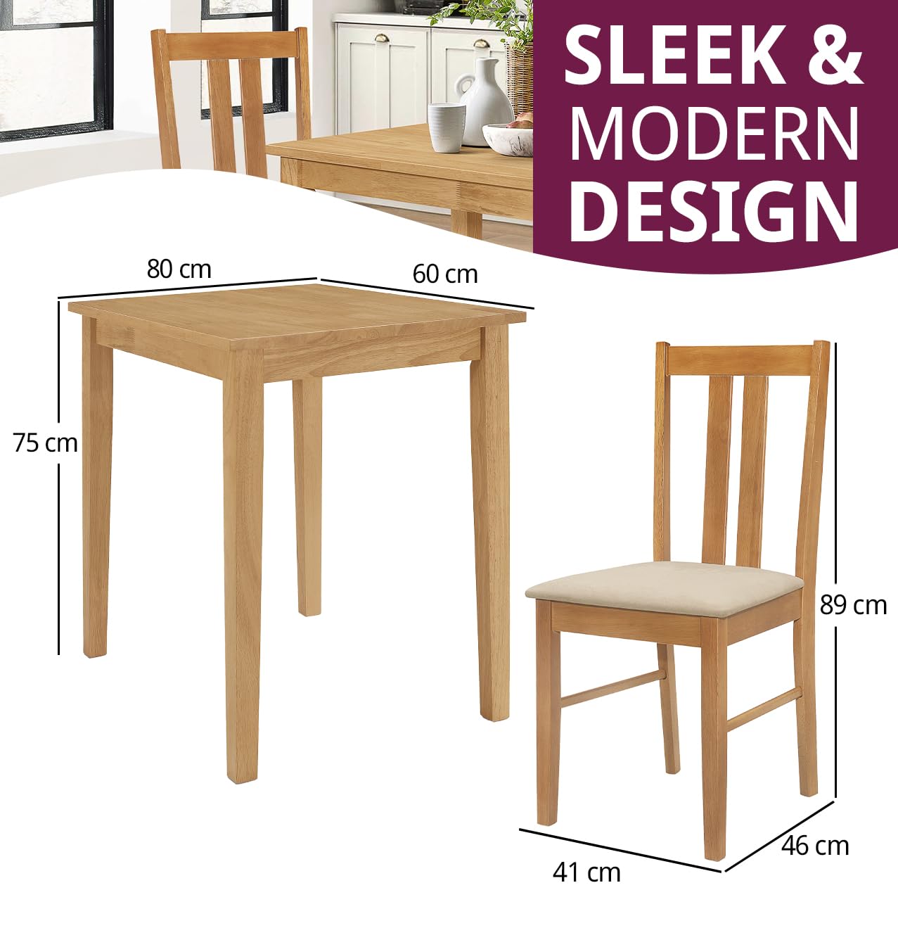 Hallowood Furniture Ledbury - Mesa de comedor pequeña de roble claro con 2 sillas Aston, mesa de comedor de madera para comedor, mesa de cocina y sillas para el hogar, cafetería, oficina y restaurante