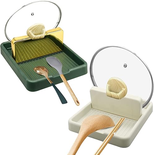 2 piezas de soporte para cuchara para encimera de cocina, soporte para cuchara de cocina con soporte para tapa, accesorios de cocina, soporte para