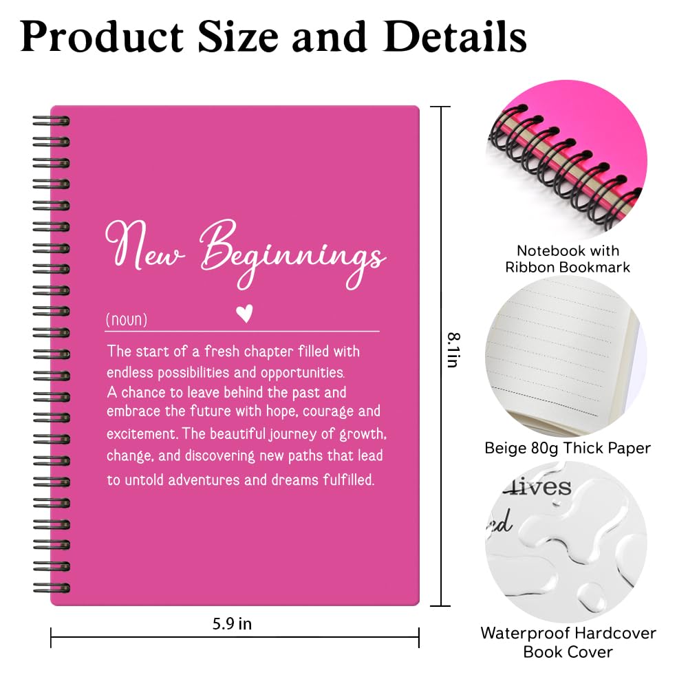 XQLZY Spiralnotizbuch mit Aufschrift "New Beginnings Definition", Rosenrot, Geschenk für Frauen, Lehrer, Schwester, BBF, Geschenk zum Schulabschluss, Geschenk für Söhne, Töchter, inspirierende
