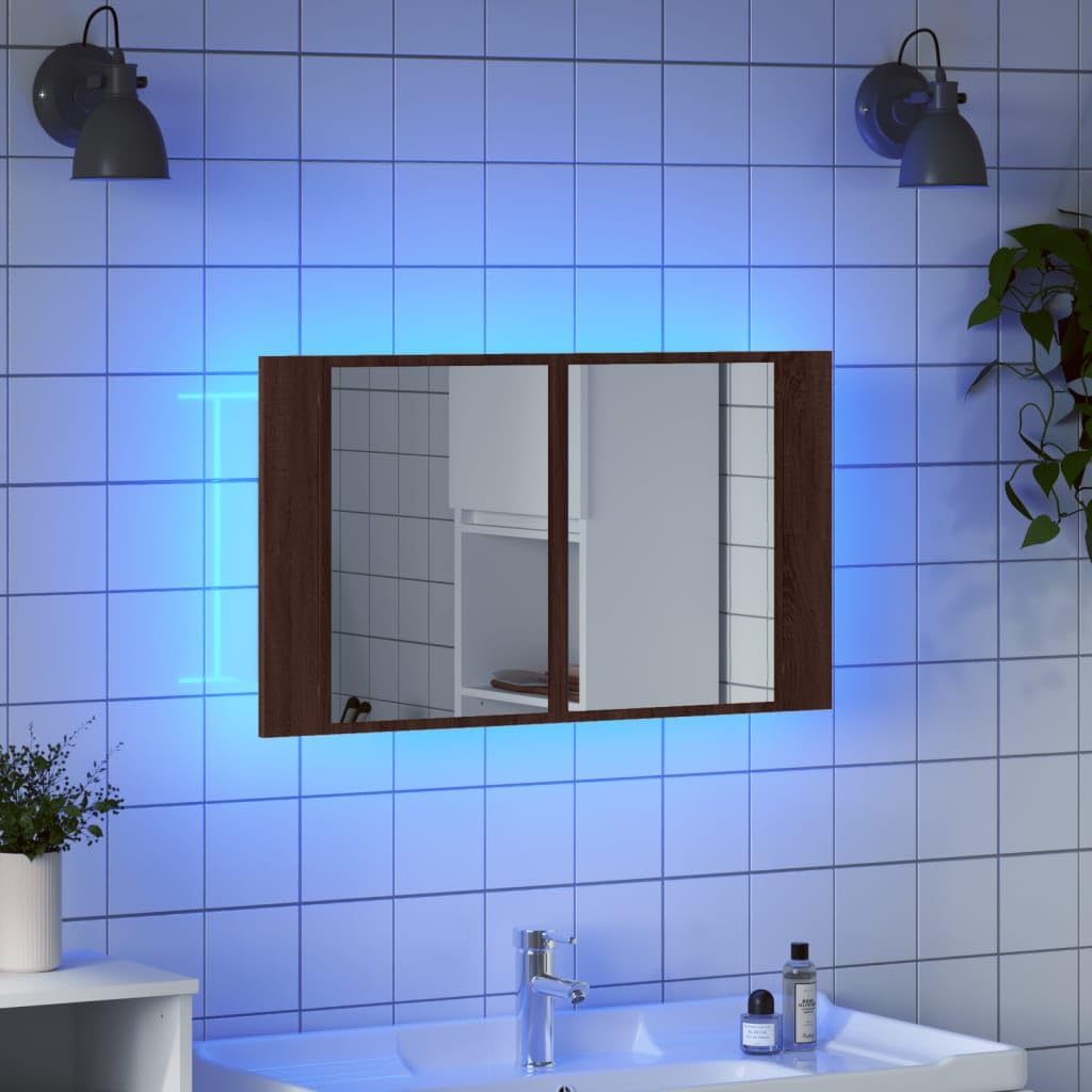 vidaXL Armoire à Miroir à LED de Bain chêne Marron 80x12x45 cm