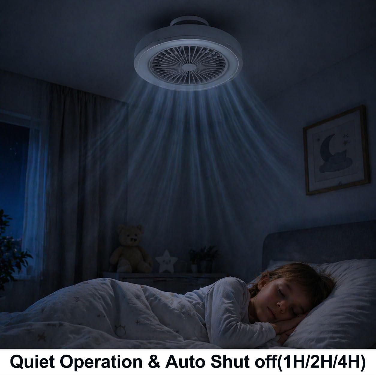 Ventilador de Techo con Luz RGB, Silencioso DC, Mando a Distancia, Lámpara Ventilador Pequeña sin Aspas, 6 Velocidades, Timer, Modo Verano/Invierno, LED 40W Regulable, para Infantil, Dormitorio