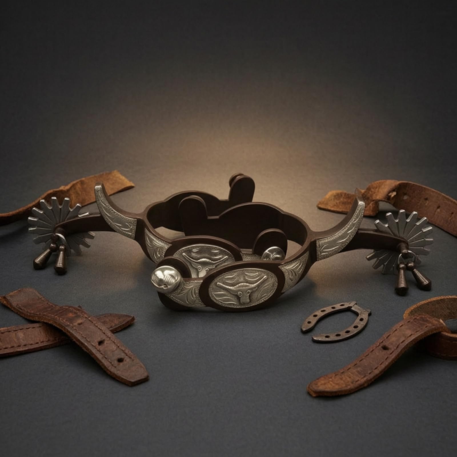 rockible Éperon d'Équitation à Molette Tournante Éperon Western Éperon de Cheval Éperon de Bottes Décors Gravés et Embossés en Acier Faible Carbone pour
