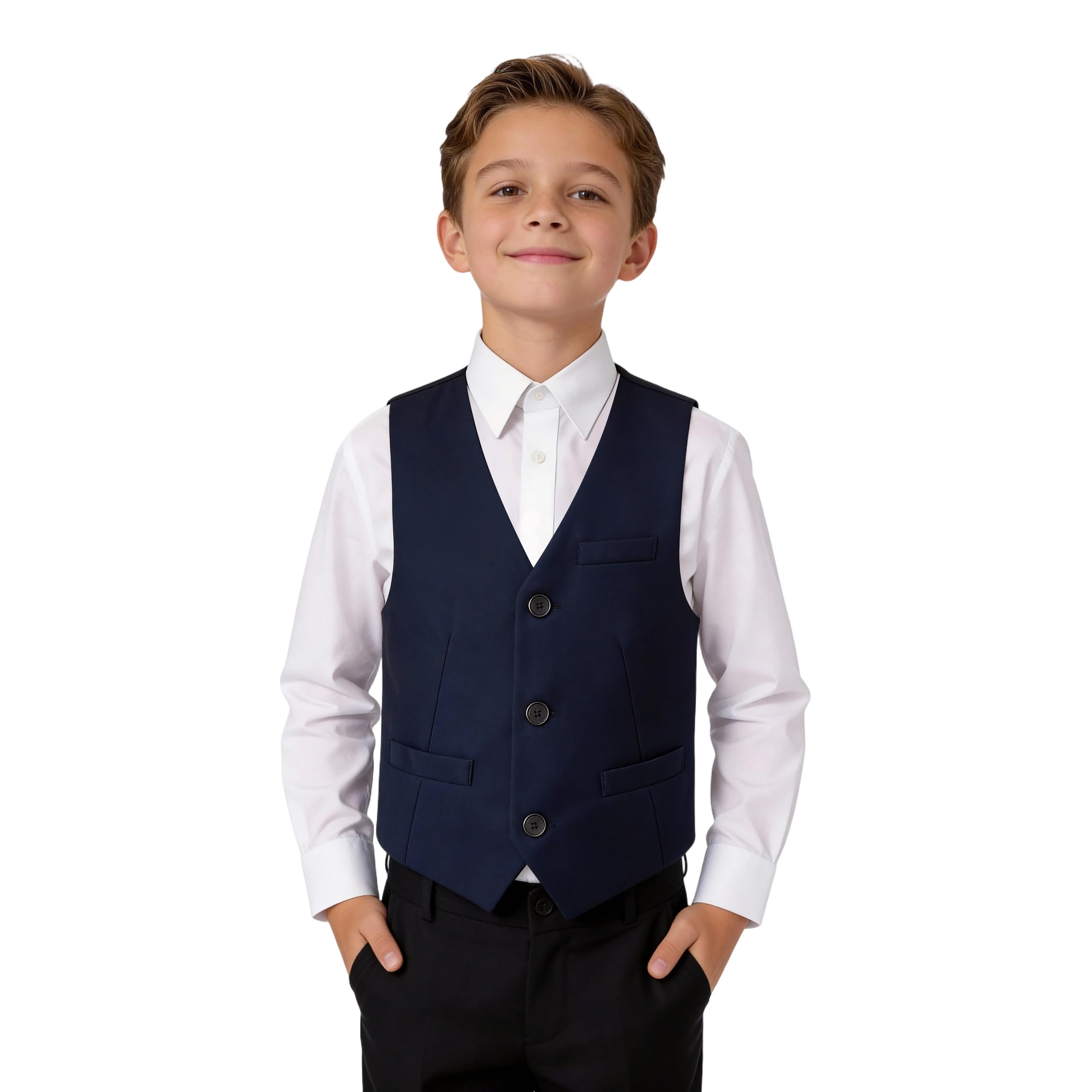 LOLANTA Chaleco de Traje para Niño, Completamente Forrado, Chaleco Formal para Bodas, Bautizos y Comuniones– Talla 7 a 14 Años