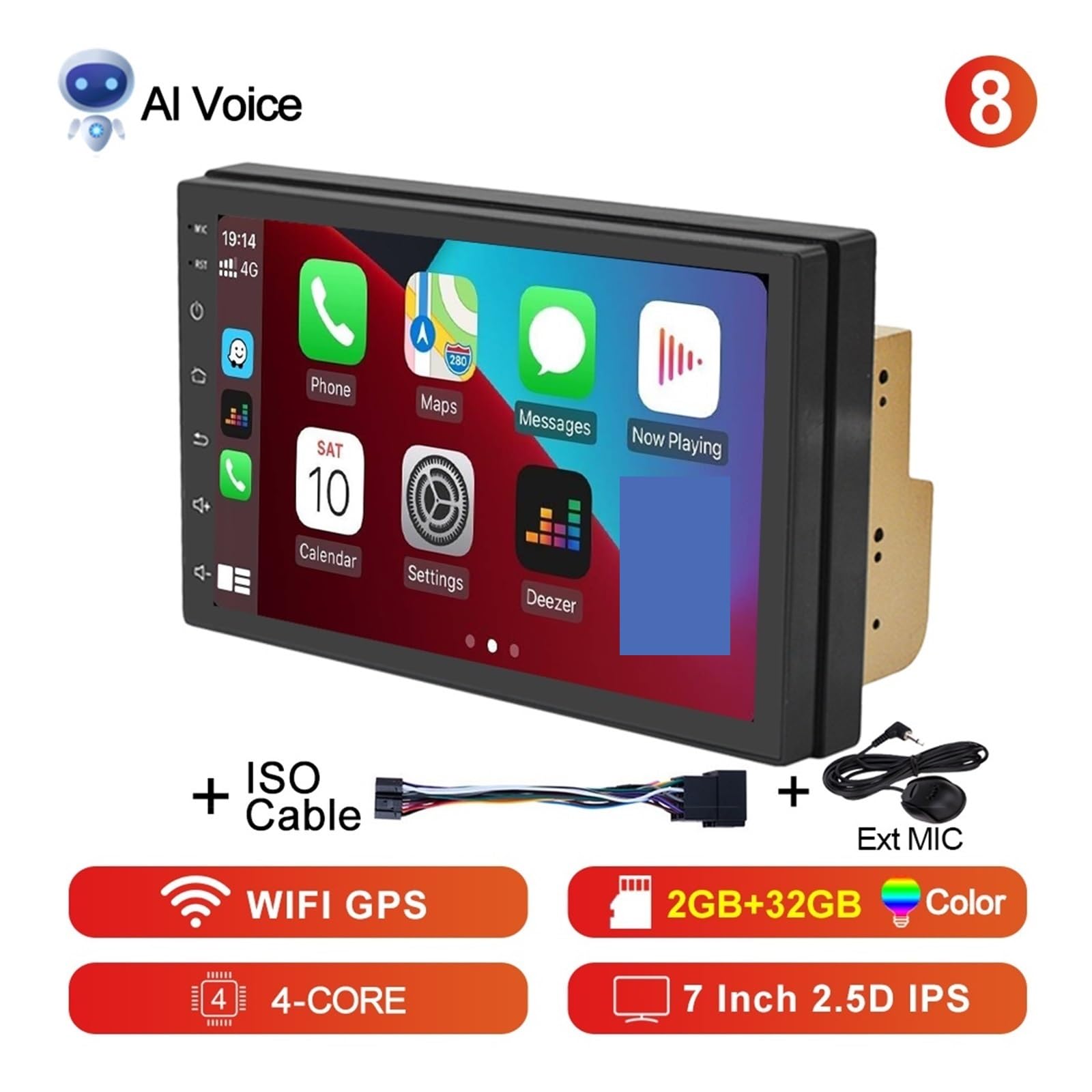 Nawigacja satelitarna Radio Samochodowe Odtwarzacz Multimedialny Radioodtwarzacz Samochodowy GPS Nawigacja Główna(7 Carplay(2-32GB) ISO)