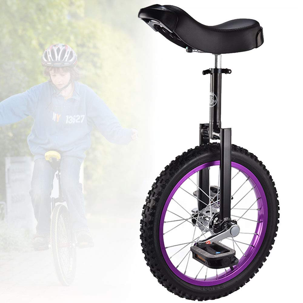 Rower jednokołowy, Unicykl z kołami 16/18/20 cali, antypoślizgowe koła, felgą aluminiową, bardzo gruba opona, regulowane siodełko, do ćwiczeń fitness na świeżym powietrzu i zdrowotnych(Black,16inch)
