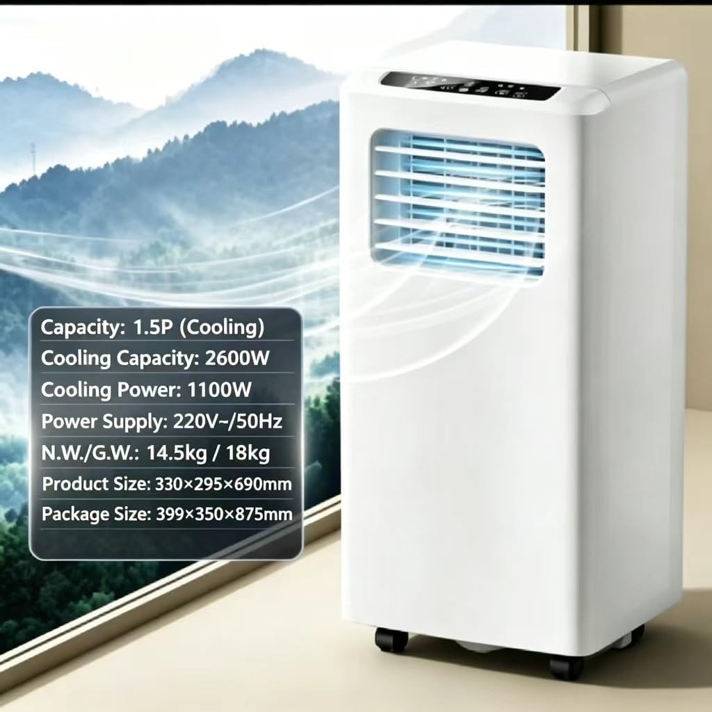 12000 BTU Przenośny klimatyzator, 4-w-1 AC z osuszaczem wentylatora i timerem, zestaw okienny w zestawie, łatwy do poruszania się w biurze w sypialni, ciche chłodzenie do 30 m2
