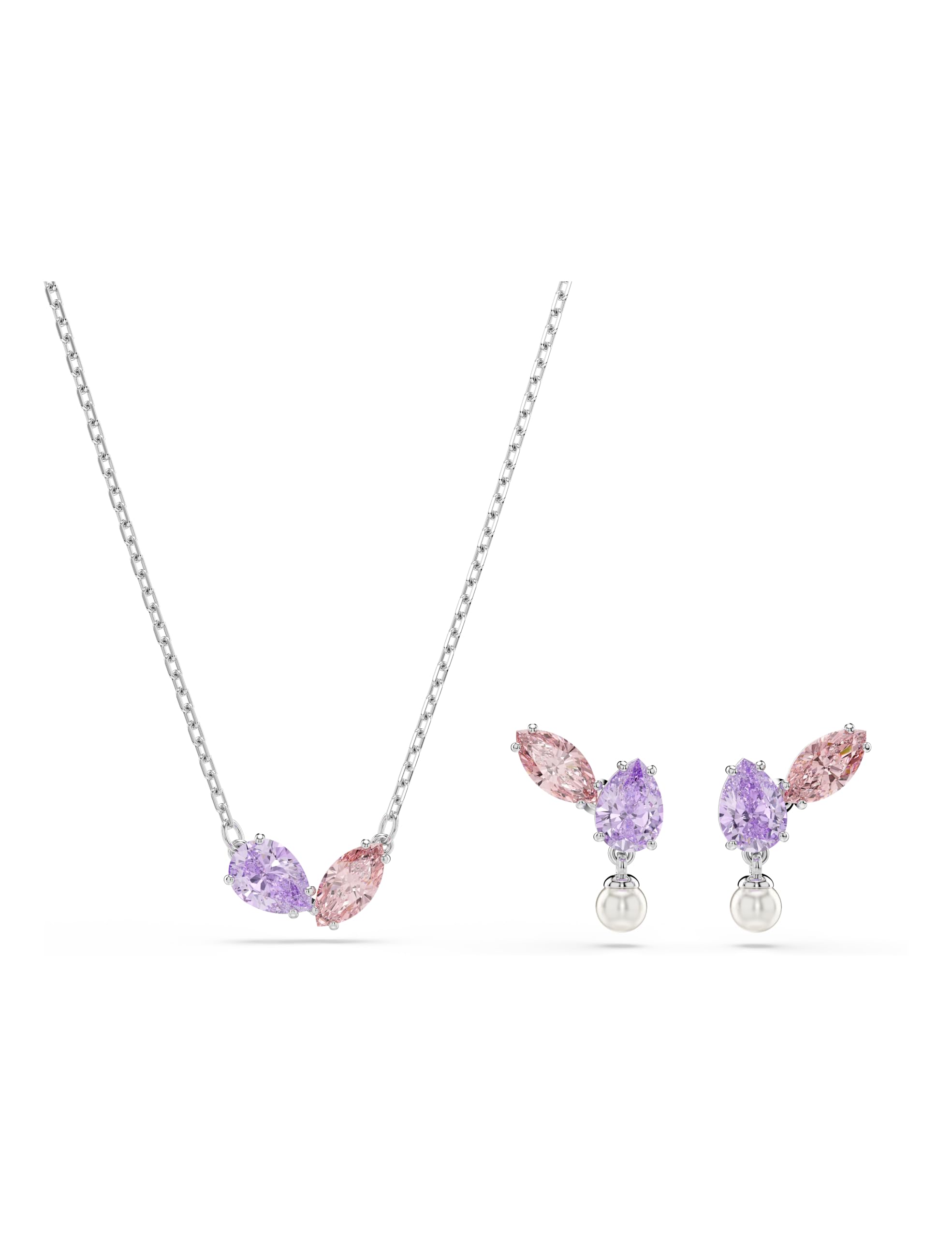 Swarovski Jewellery Women's Pink/Purple/Silver Swarovski X Ariana Grande Mixed Cuts Multicoloured Necklace & Earrings Set 1.6 X 1.2Cm, 1.6 X 1.2Cm, 38-45Cm