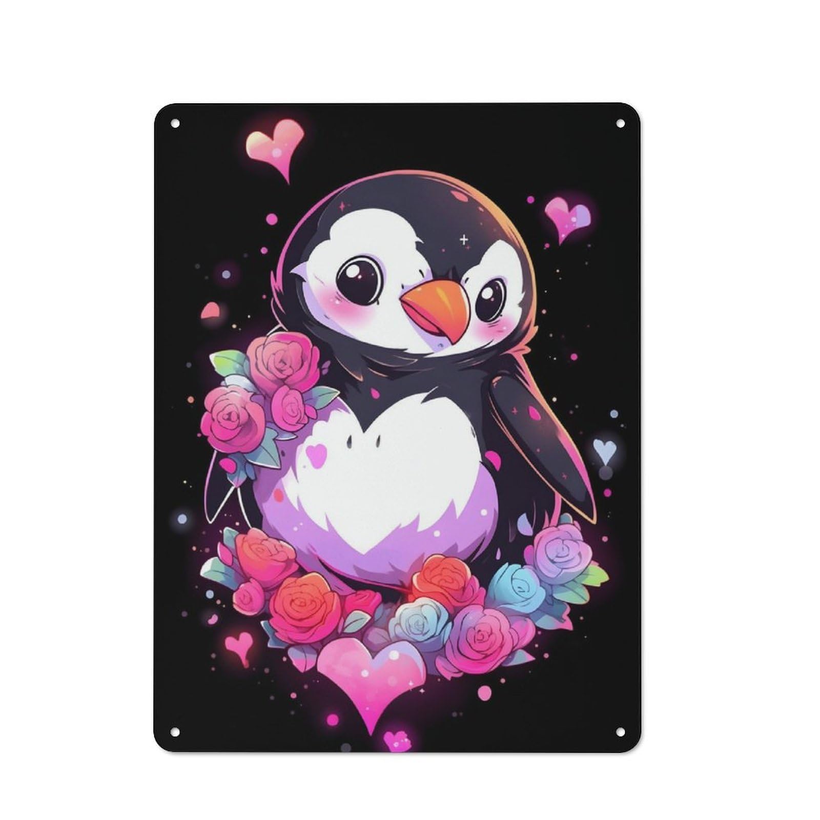 Junmoney Penguin Hearts And Flowers Retro Tin Sign 40X30cm For Garden Room Or Summerhouse, A Housewarming Gift For Garden Room Decor Fans