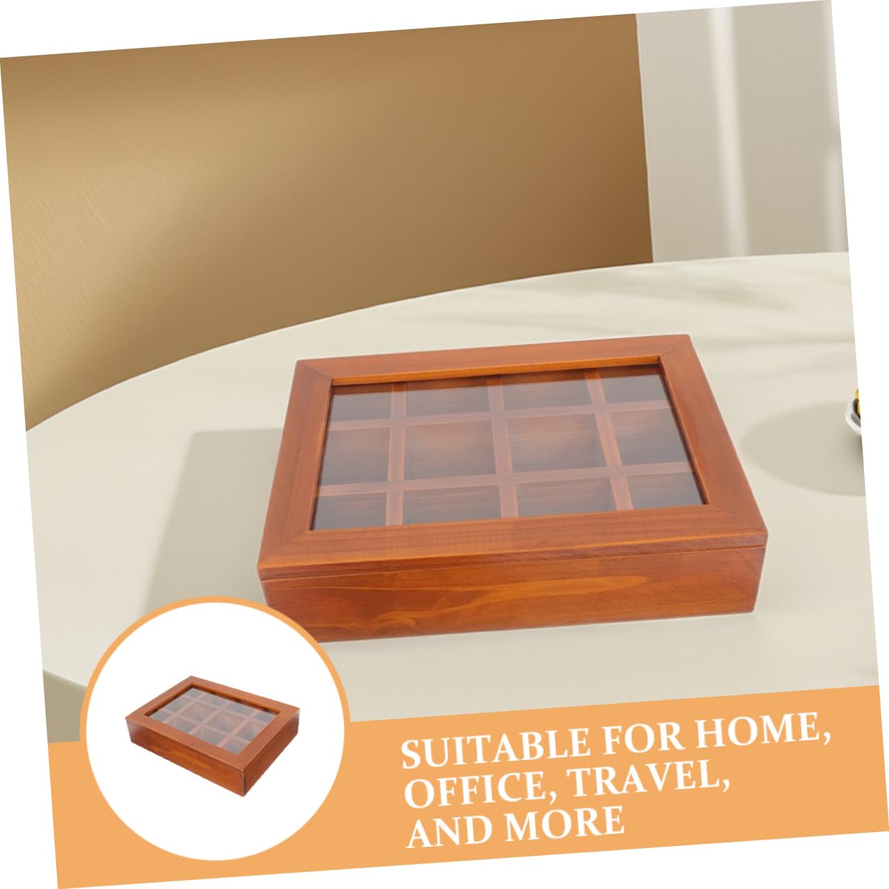 BESTOYARD Boîte à Sachets de Thé Rangement Hermétique Compartimentée en Bois Couvercle Transparent avec Fenêtre avec 12 Compartiments Grosse Capacité Cuisine et Bureau