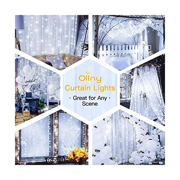 Ollny curtain lights for bedroom - 200led 6. 6x6. 6ft fairy lights curtain with 8 modes timer remote, usb power, waterproof hanging string lights for backdrop wedding party wall decorations - image 10