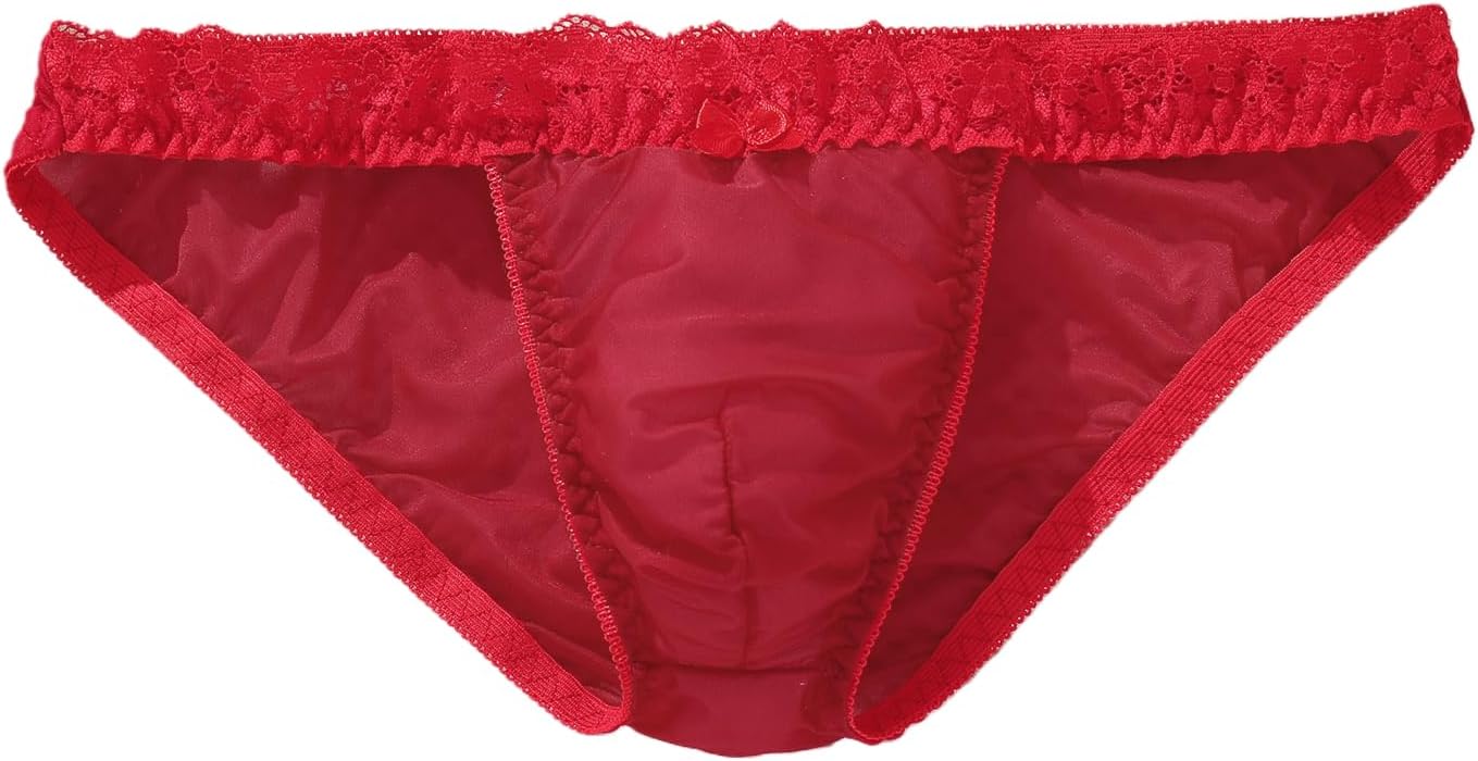 ABAFIP Men's Lingerie Lace Trim Sexy Mesh Underwear Sheer See Through Pouch Low Rise Crossdressing Panties
