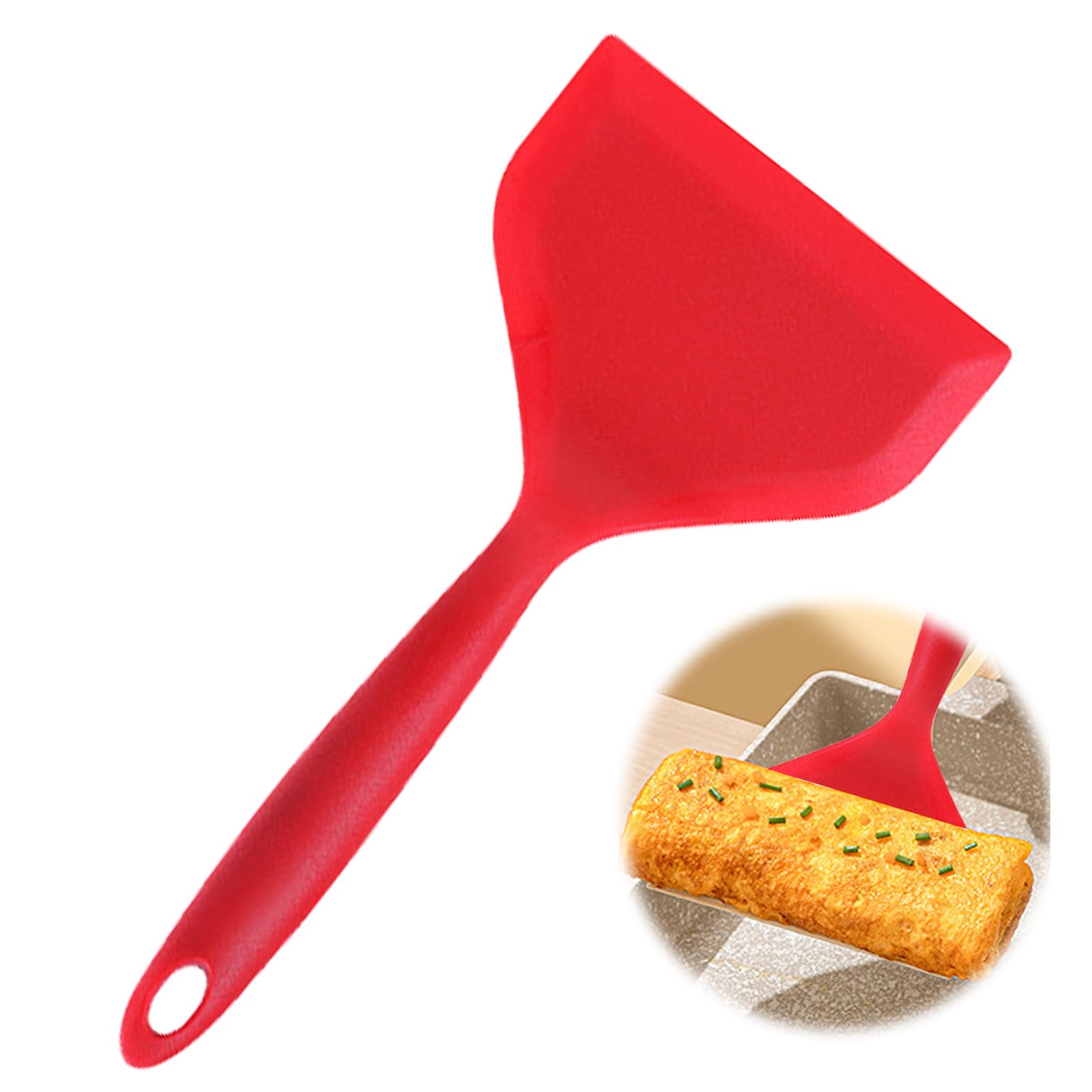 EsiFare ヘラお好み焼きシリコン シリコンスパチュラターナー シリコン卵焼きスパチュラ フライ返し 料理用 ノンスティックシリコン卵焼きスパチュラ 多目的ワイド卵焼きヘラ パンケーキ用耐熱パンケーキヘラ 調理器具 オムレツ、パンケーキ、サンドイッチ、ステーキ、魚用（レッド）