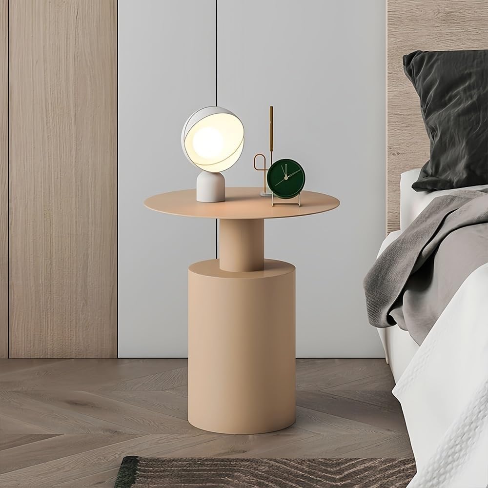 Metal Nightstand Round Side Table with Open Storage Creative Decorative Coffee Table for Multi-Room Use Practical(Natural)