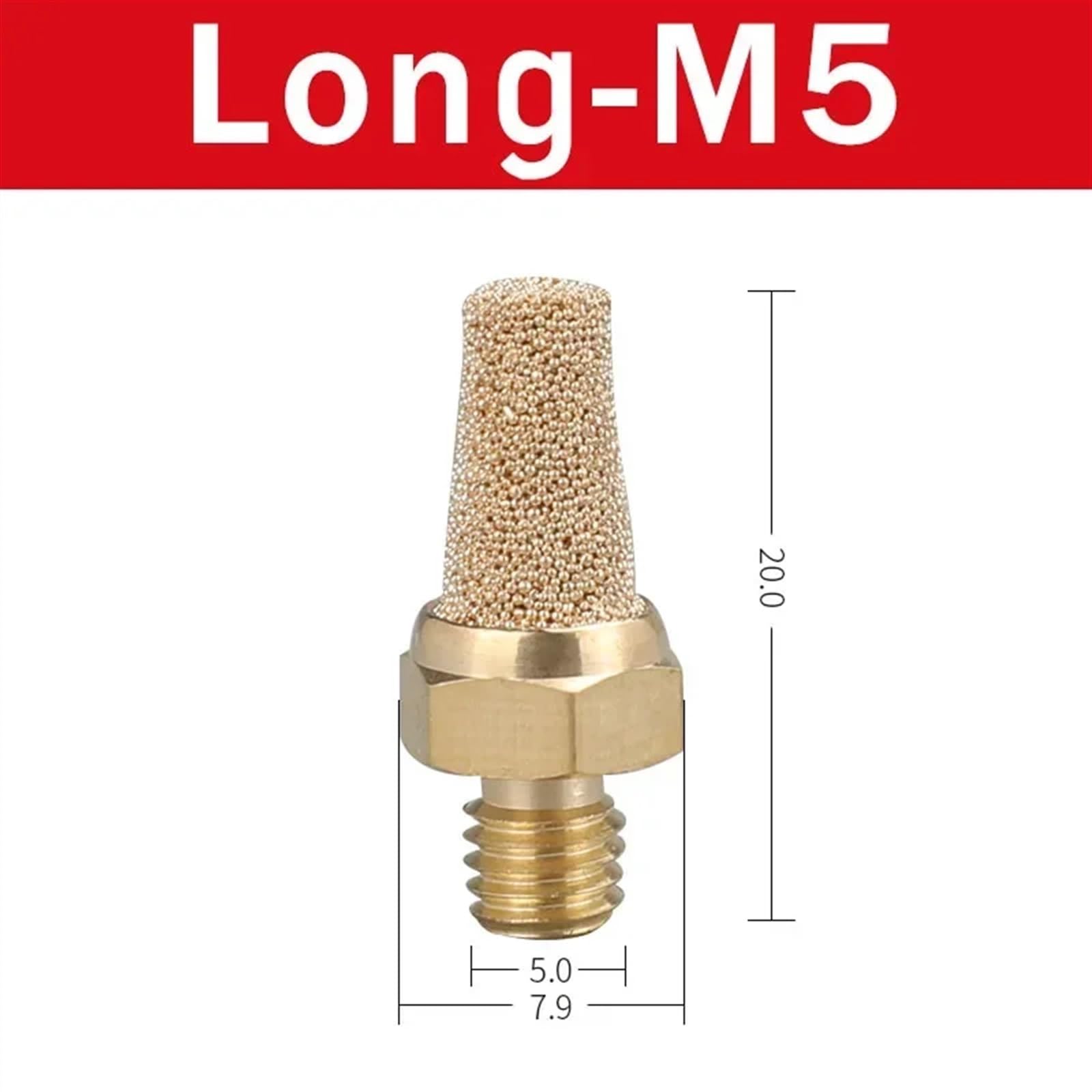Silencieux d'échappement pneumatique en laiton, 10 pièces, 1/8 "1/4" 3/8 "1/2" G1 "BSL M5, raccord de silencieux, filtre de bruit, connecteur réducteur en cuivre(Long-M5)