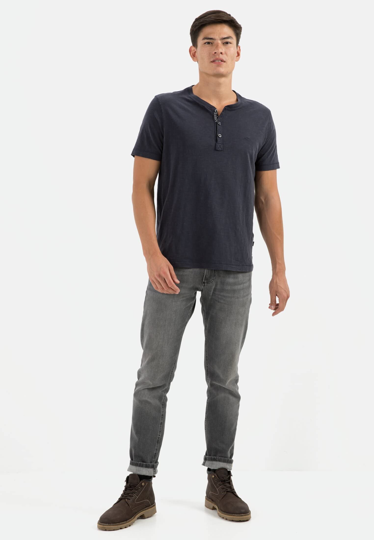 camel active Męska koszulka z krótkim rękawem Henley z zapięciem na guziki, granatowy, 3XL