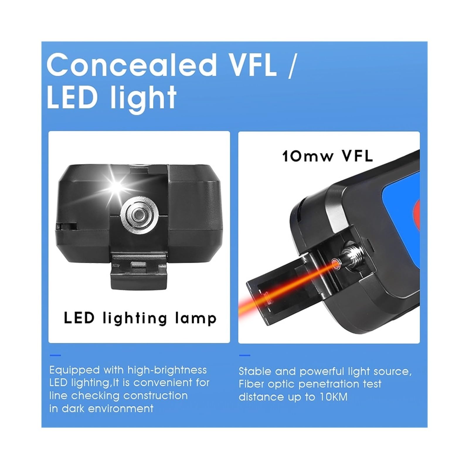Probador de Fibra óptica Identificador De Fibra Óptica+VFL+luz LED con Localizador Visual Fallas Incorporado 10 MW | 40D