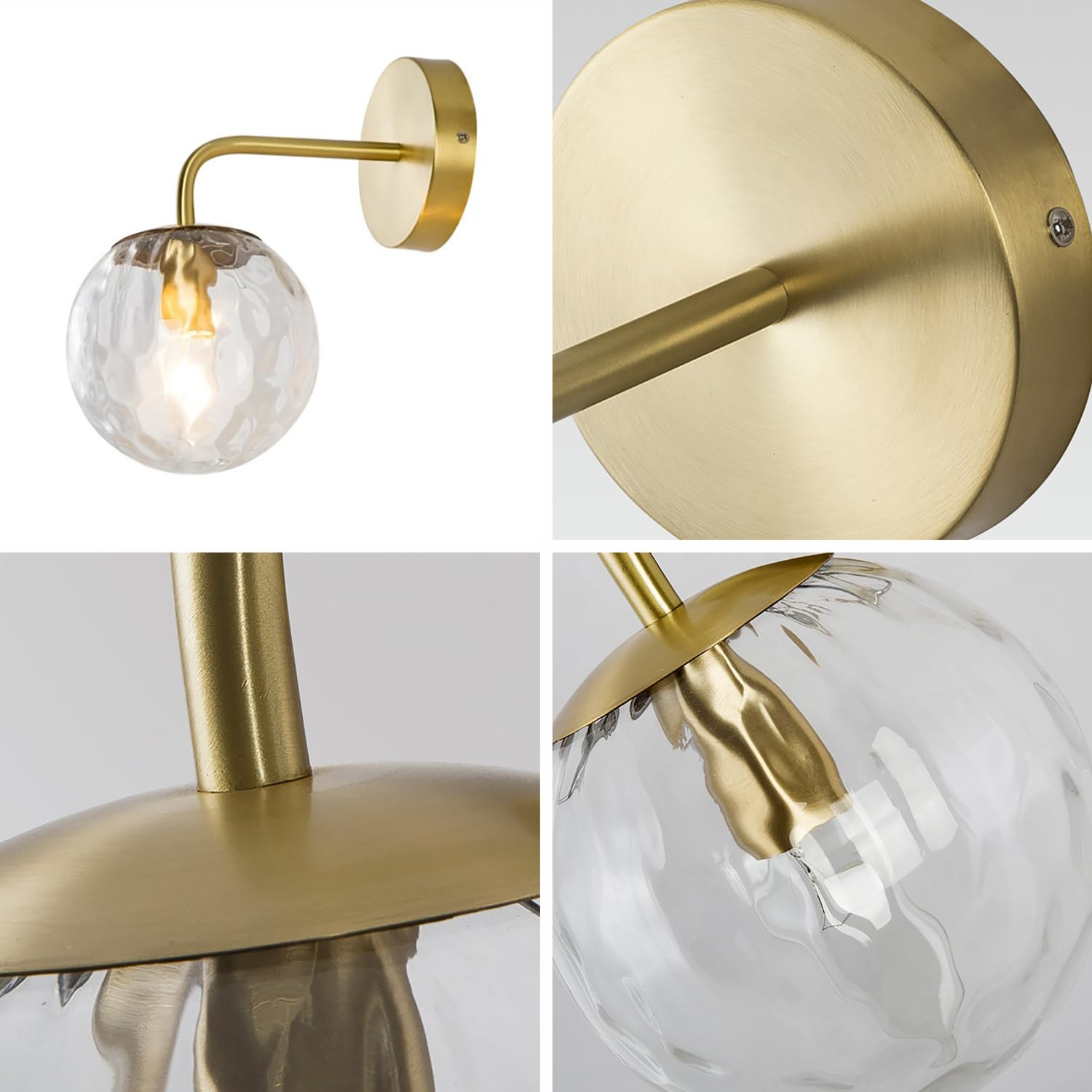 Kinkiet ze szklaną kulką z motywem wody, złota metalowa lampa z abażurem globalnym, nowoczesna lampka nocna, gniazdo E27, minimalistyczna dekoracyjna oprawa do salonu
