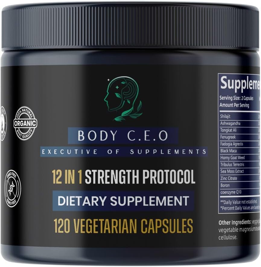Body C.E.O Men's Dietary Supplement - 12-in-1 Male Alpha Booster with Shilajit, Ashwagandha,Tongkat Ali & More- Natural Support Energy & Vitality - 120 Cap(2 Months)