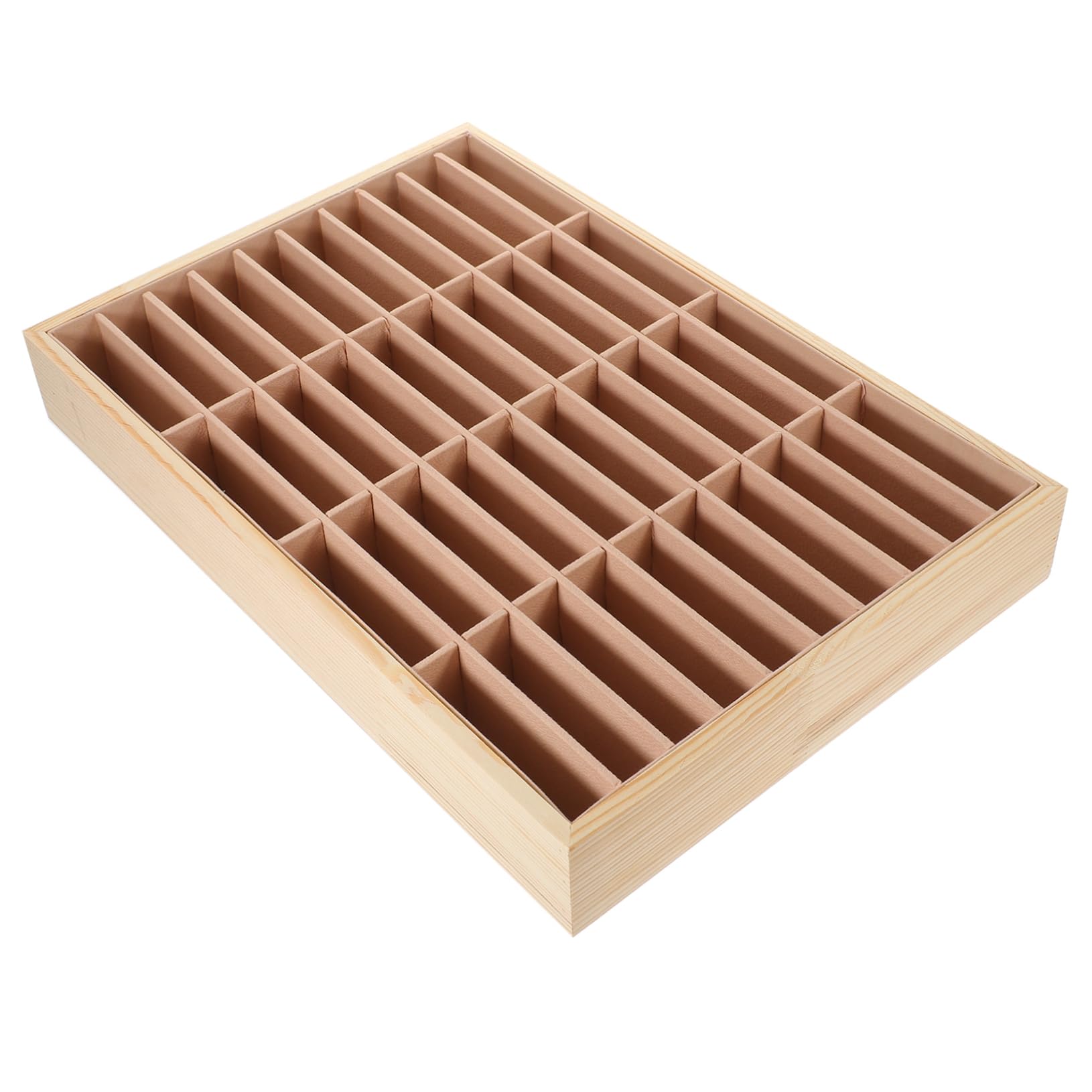Plateau à Bijoux Organisateur 40 Compartiments en Bois et Velours Marron