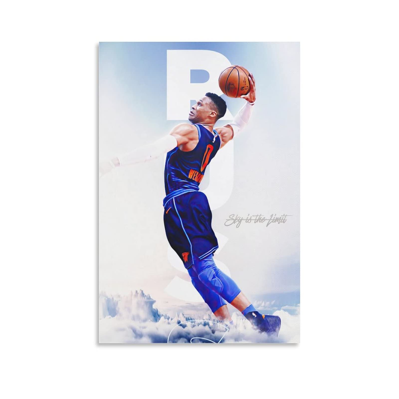 Russell Westbrook Poster Paper Dunk for Wall Decor Boys Bedroom Canvas Wall Poster Signed Inspirational Posters Unframe-style 16x24inch(40x60cm)