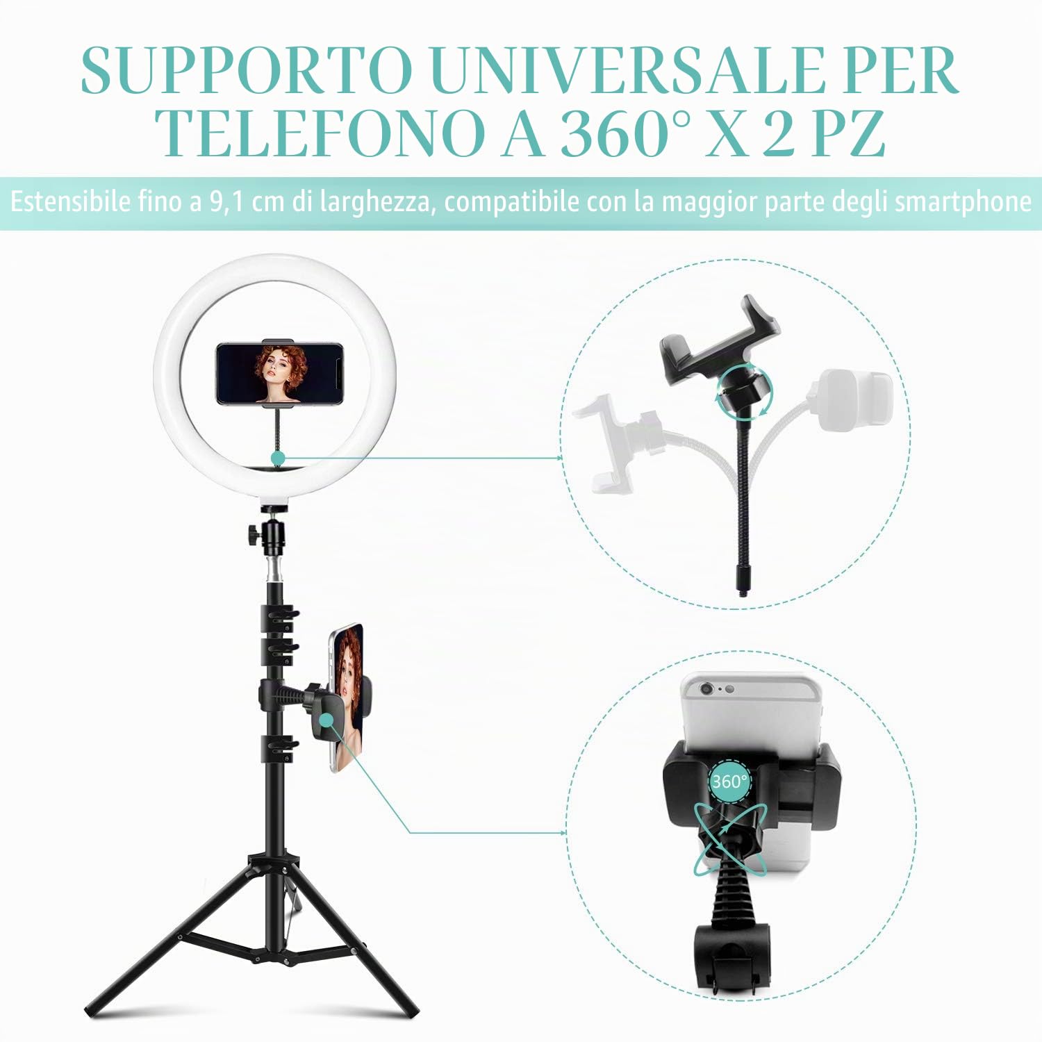 Ring Light Telefono, Selfie Ring Light LED con Treppiede, 10 Pollice Luce ad Anello, Anello Luminoso per Trucco Fotografia in Streaming 3 Modalità Colore e 11 Luminosità Alimentato Tramite USB