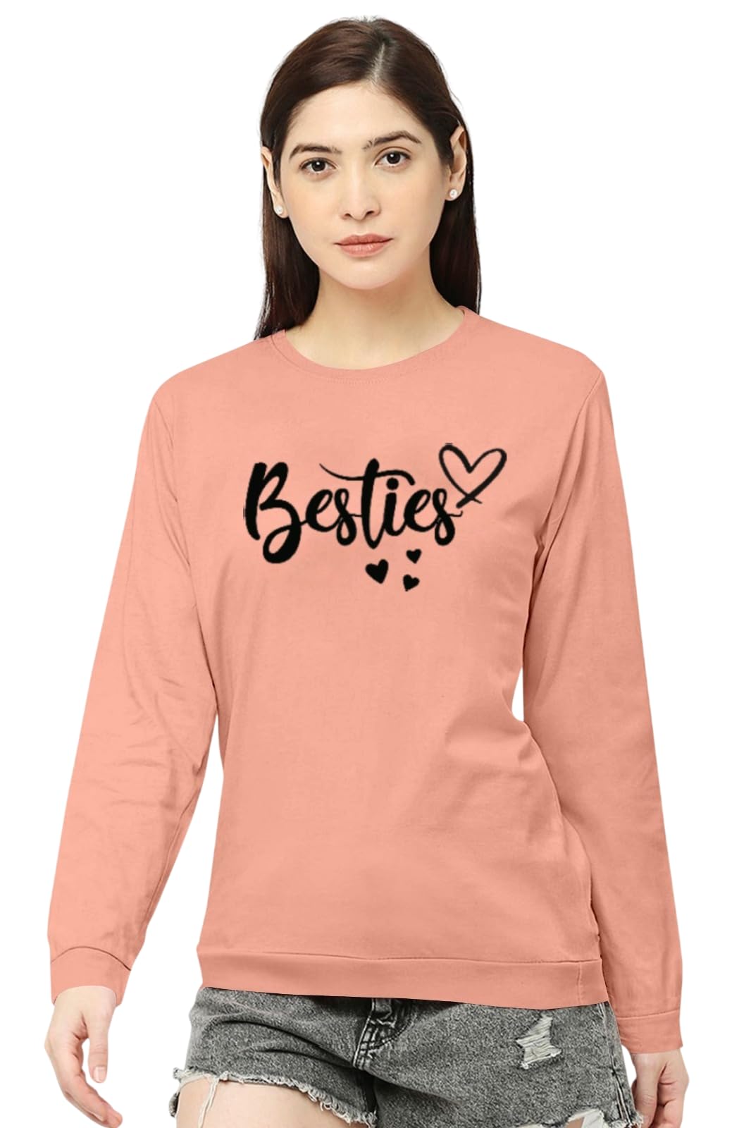 Besties Graphic Front Printed Loose fit Womens Tshirt Friendship Sweatshirt for Women Long Sleeve Casual Pullover Crew Neck-picture-31
