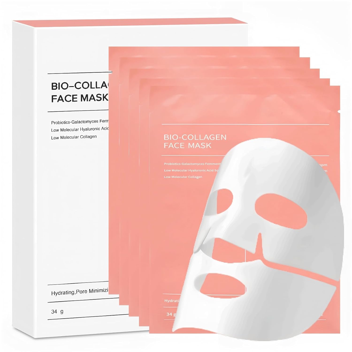 YZ&YL Collagen Maske, Kollagen Maske, Minimiert die Poren, Reduziert Feine Linien und Falten, Anti-Aging, Intensive Hydratation, Glättet und Hydratisiert mit Glow-Effekt,5 Stück