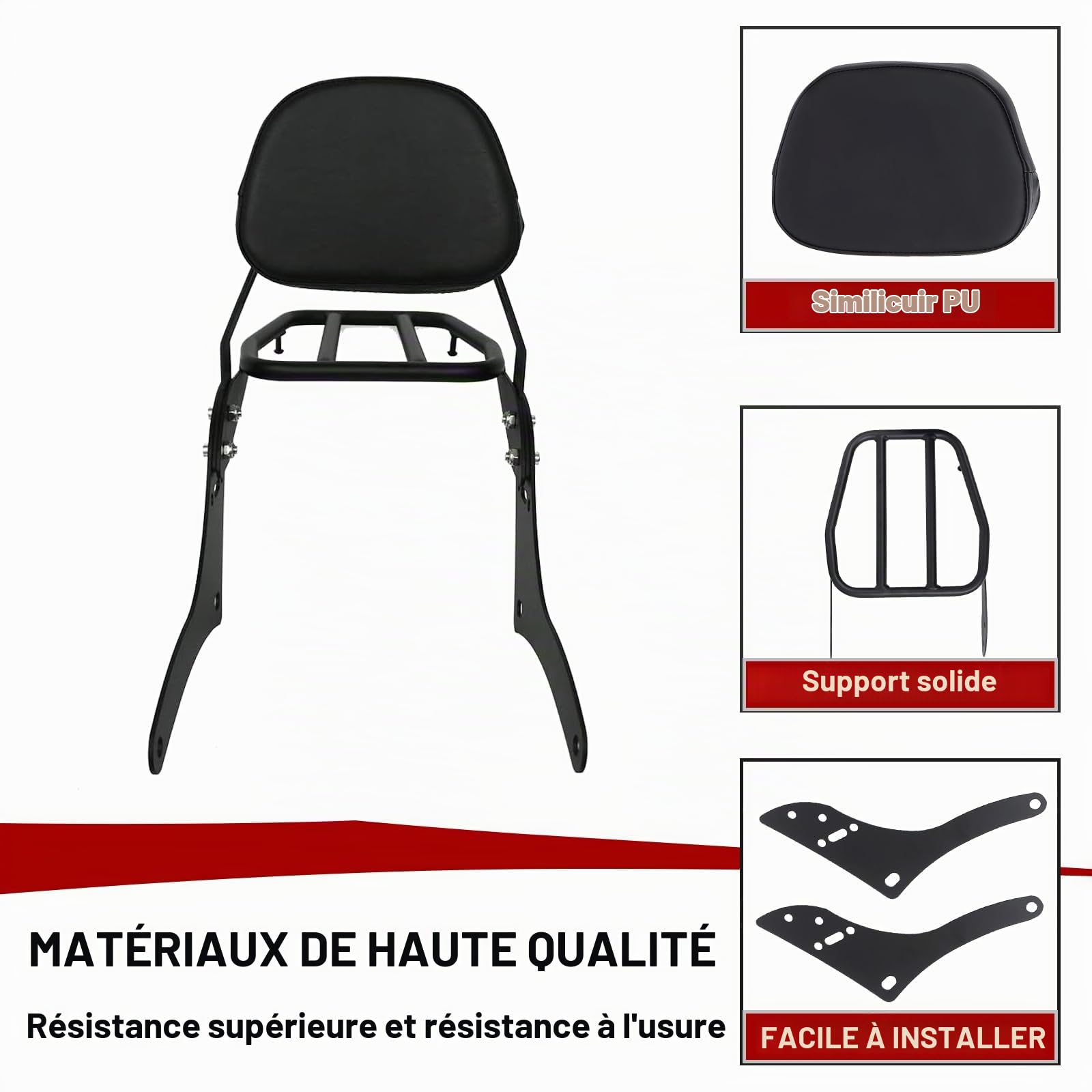 Worldmotop Sissy Bar Dossier de rechange pour siège passager arrière de moto pour Honda CMX 500 Rebel CMX 300 CMX500 2017-2023 - Coussin de dossier amovible (A)