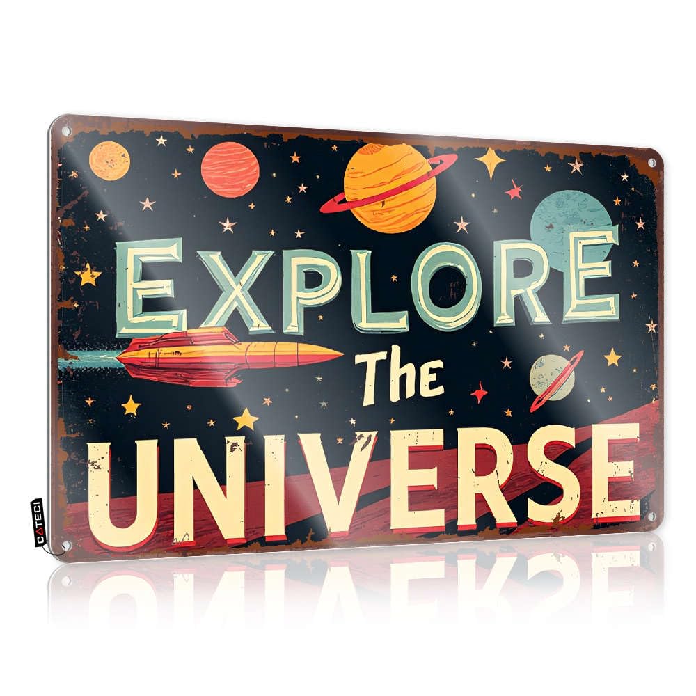 Sign Decaor Vintage Style | Explore The Universe With Us. Amazing Housewarming Gift Home Decor(30X40CM)