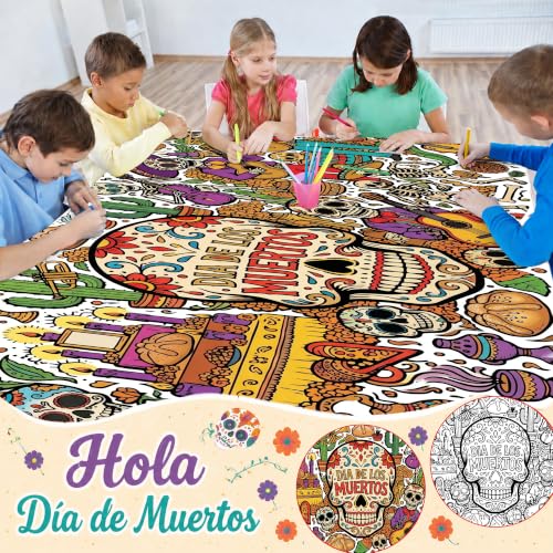 Image of Dia De Los Muertos Crafts for Kids - Day of The Dead Giant Coloring Poster | 30 x 72 Inches Jumbo Coloring Banner - Kids Gifts Activities Toys Dia de Los Muertos Party Favors Decorations | Kids Games