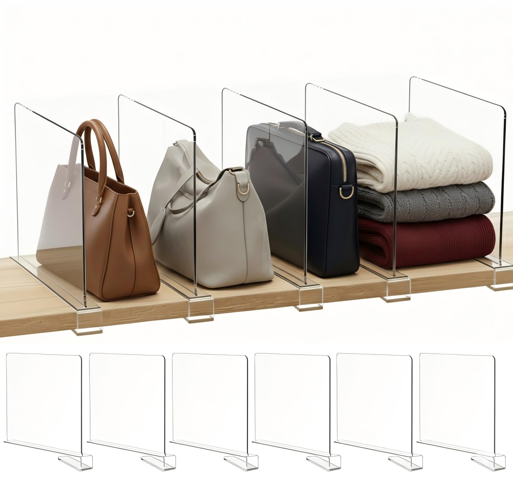 Cong.Lai 6 PièCes Séparateurs Etagere en Acrylique Transparent: Organisateur Armoire Vetement - 30 x 20 cm - Séparateur de penderie réglable pour Chambre Cuisine, Magasin, Bureau Separateur