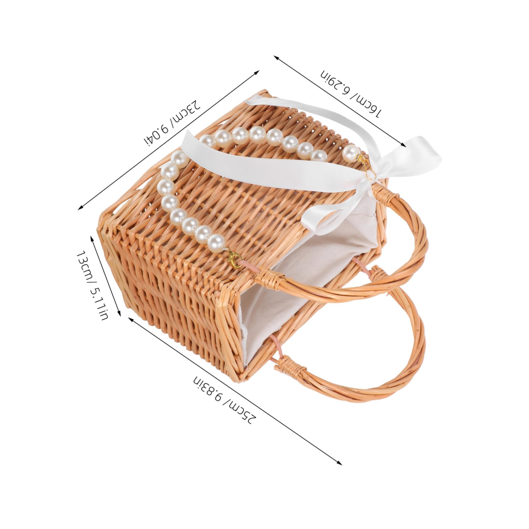 IMIKEYA Flower Girl Basket Wedding Decorative Woven Pearl Handle Handbag for Weddings Picnics and Home Decor Charming Willow Basket with Elegant Ribbon Bow