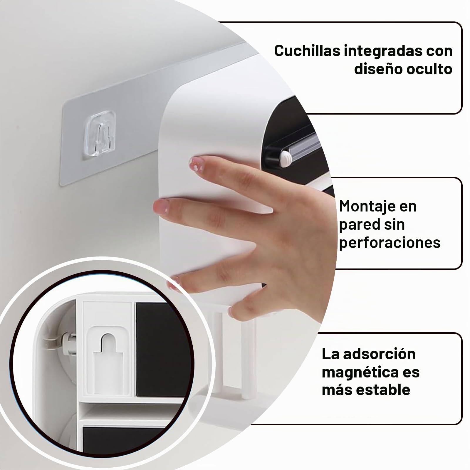 Dispensador de Papel y Película de Aluminio, 3 en 1, Soporte Magnético para Rollos de Cocina, Dispensador de Papel de Aluminio,Dispensador Papel Aluminio y Film con Portarrollos Cocina,Negro