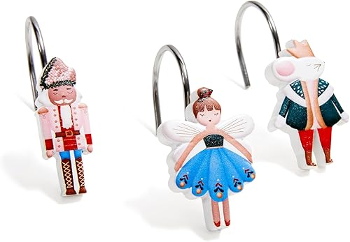 RoomTalks Ganchos de cortina de ducha de Navidad con diseño de cascanueces y anillos, accesorios de decoración de baño, resistentes a la corrosión,