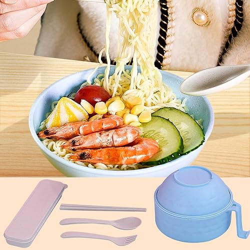 Miniatura 3 de Tazón de ramen para microondas, cuenco para ramen para microondas con colador, juego de tazones para ramen con tapa, asas, cuchara, palillos,