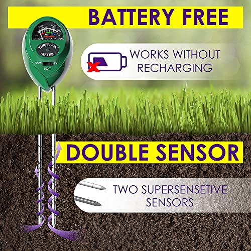 Soil Ph Meter 3-In-1 Soil Tester Moisture, Light, Ph, Meter Tool For Garden, Farm, Plant, Outdoor, Indoor, Lawn Care, Water Soil, Soil Hygrometer Sensor For Gardening, Test Kit For Garden #TOP3