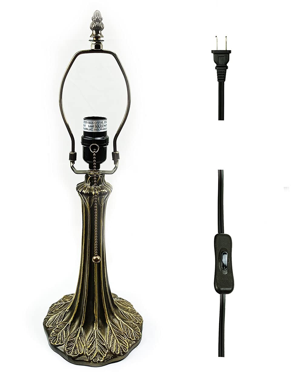 Tiffany Lamp Holder, Lamp Base, Antique Brass, Alloy, 1-Zipper Lamp Socket,Button Switch Wire, NA0013