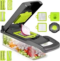Cortador e Ralador de Legumes 12 em 1 com Lâminas Inox e Recipiente Multifuncional Profissional com Potes - Para Legumes, Frutas e Verduras etc.