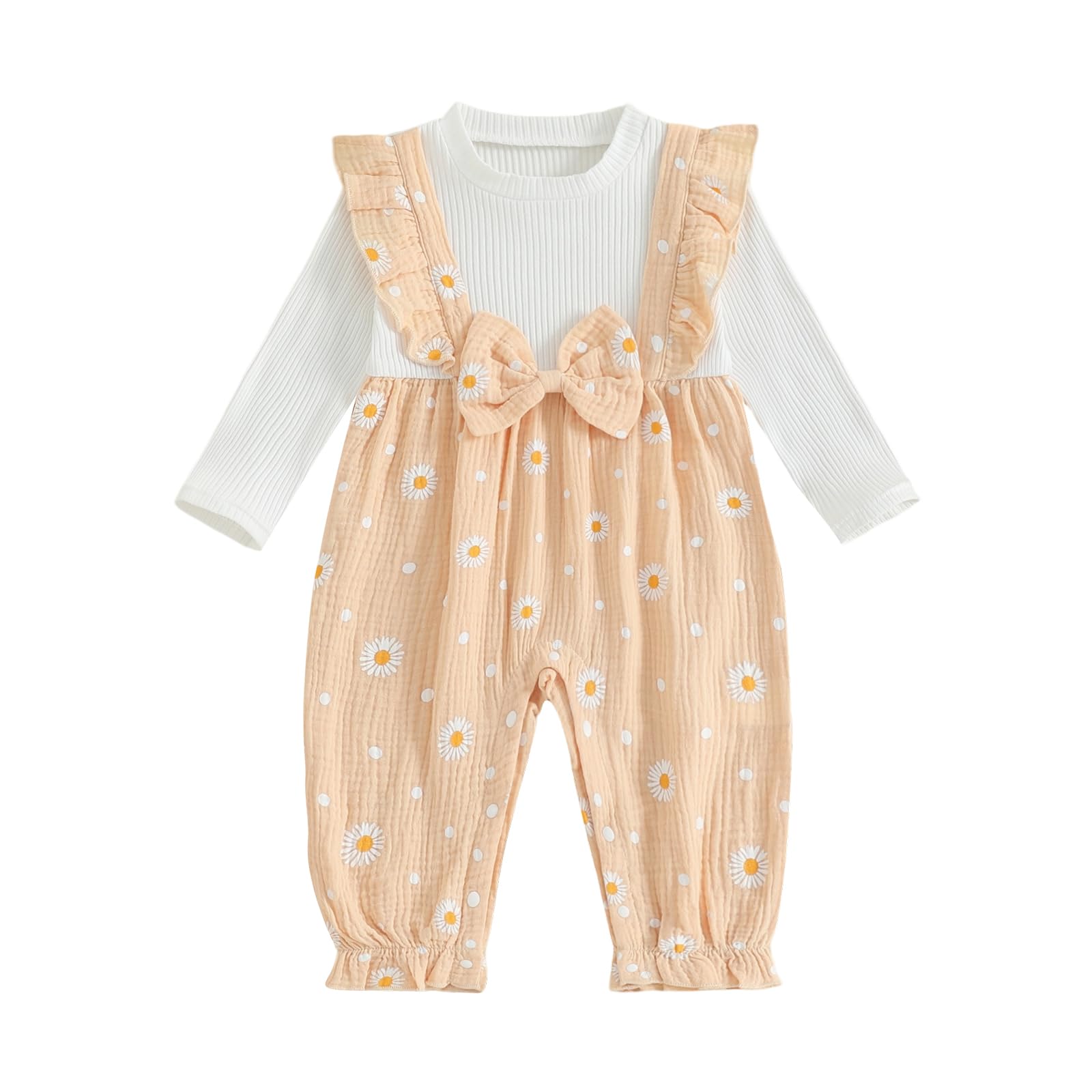 Newborn Baby Girl Romper Infant Fall Winter Clothes Ruffle Daisy Print Sweater Long Sleeve Bodysuit Jumpsuit