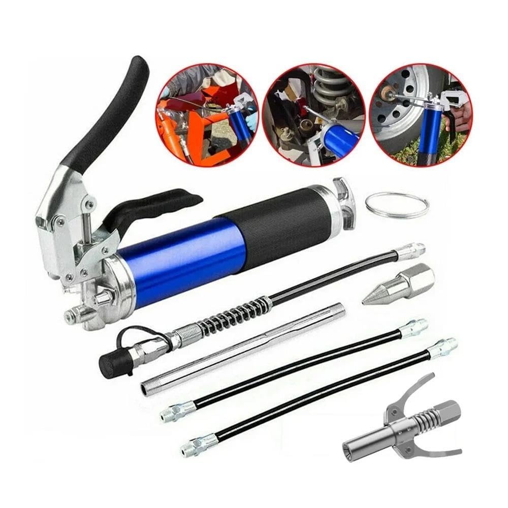 Kit de Pistola de engrase Manual Lubricador de Alta presión con empuñadura de Pistola de 400 CC(Blue Set)