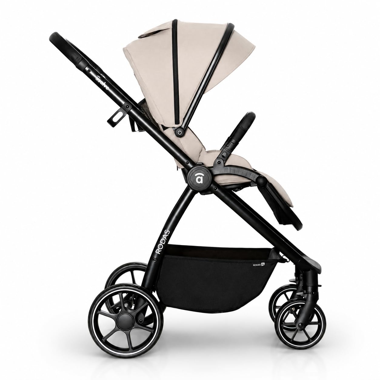 Asalvo DÚO RODAS Silla de Paseo, Carro Plegable Ultraligera y Compacta, Asa Trolley, Equipaje avión, Reclinable, Carro Bebe, Barra Seguridad, Arnés 5 Puntos, hasta 23kg, Beige