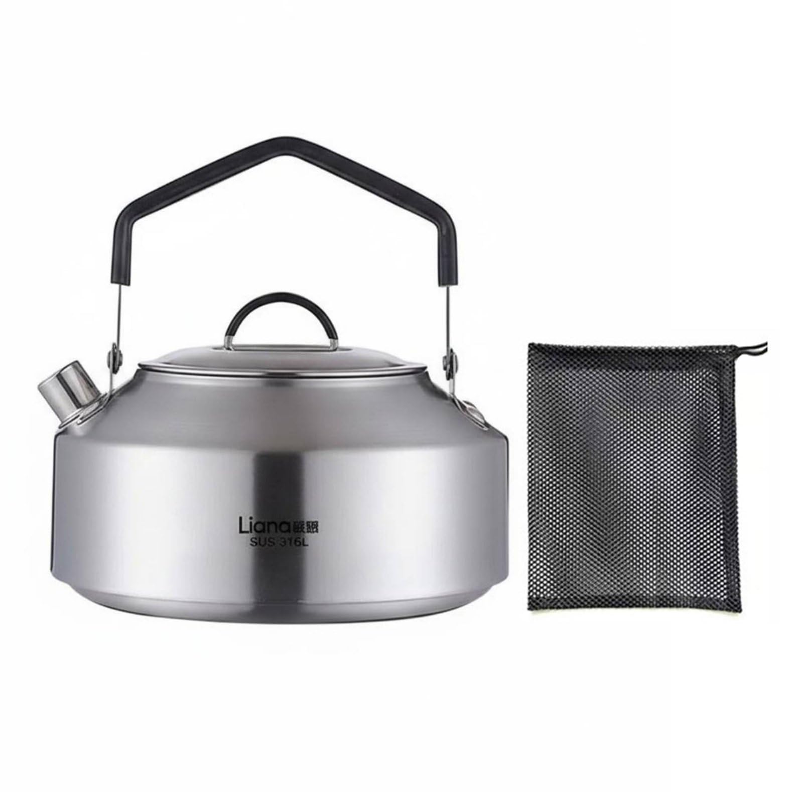 Bouilloire de Pique-nique avec Anse Résistante à la Chaleur Acier Inoxydable 316L Grande Ouverture Pratique Adaptée au Camping Randonnée Pique-nique Cuisine, 1000ML, size to 1